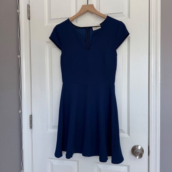 Everly Dresses & Skirts - Everly Navy Blue Fit and Flare Skater Dress Cap Sleeve Notched V-Neck DR4988 S